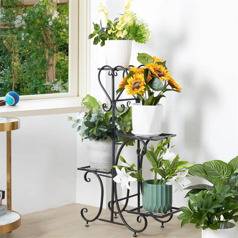 elegant indoor plant stands Elegant Black Metal 4-Shelf Plant Stand