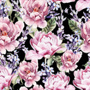 Modish Dark Wallpaper with Pink Flowers Contemporary