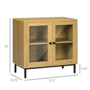 Modern Glass Door Sideboard Buffet Dining Storage Cabinet in Oak Wood Finish