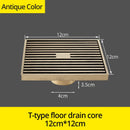 DecorBites™ Antique Brass Square Bath Drain Strainer Hair Art Carved Floor Grate Drain