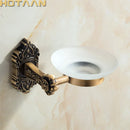 DecorBites™ Antique Brass Bathroom Soap Dish Glass Holder - Wall Mounted Aluminum Bath Accessory