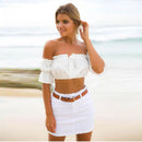 Women Crop Top – Summer Lantern Sleeve Strapless Ruched Beach Tank