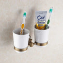 DecorBites™ Brass Toothbrush Holder with 2 Cups Bathroom Accessories Wall Mounted Holder