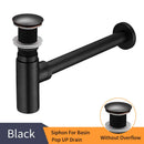 Modern matte black round bottle trap with pop up drain bathroom