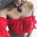 Women Crop Top – Summer Lantern Sleeve Strapless Ruched Beach Tank