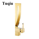 DecorBites™ Gold Brass Square Basin Faucet Single Handle Deck Mounted Bathroom Sink Mixer