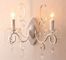 White wrought iron crystal deco loft wall lamp bedroom sconce