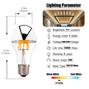 DecorBites™ LED Filament Bulb A19 Silver Bowl 8W 800lm Dimmable CRI 85 2700K 6000K Warm Cold
