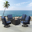 Black Aluminum Fire Table Set with Four Club Chairs