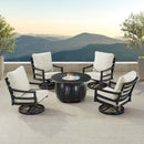 Black Aluminum Fire Table Set with Four Club Chairs