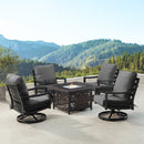 Black Aluminum Fire Table Set with Four Club Chairs