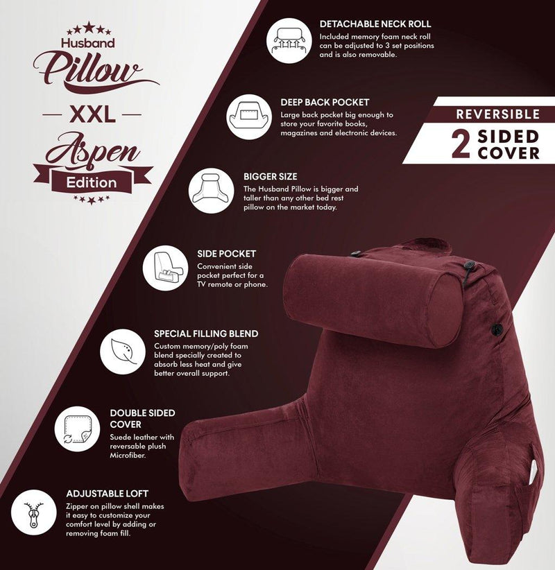 XXL Husband Pillow Aspen Edition Backrest Pillow with Memory Foam