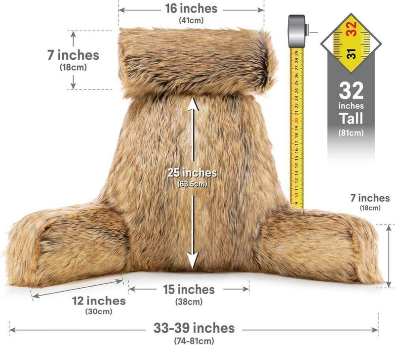 XXL Husband Pillow - Faux Fur Backrest Pillow with Arms Memory Foam - Two Side  Pelt - Long / Short