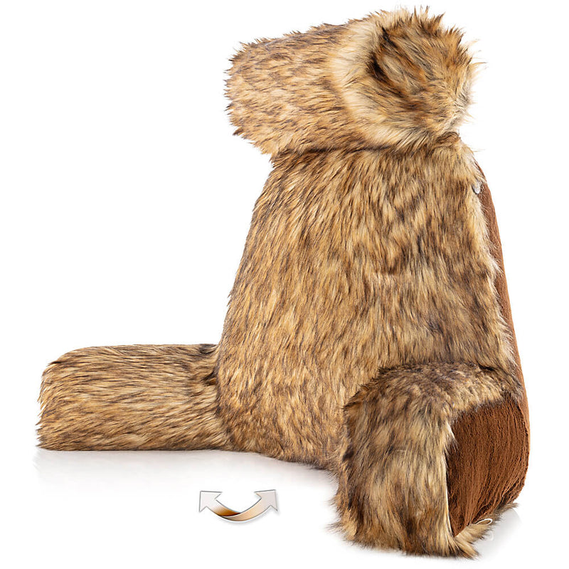 XXL Husband Pillow - Faux Fur Backrest Pillow with Arms Memory Foam - Two Side  Pelt - Long / Short