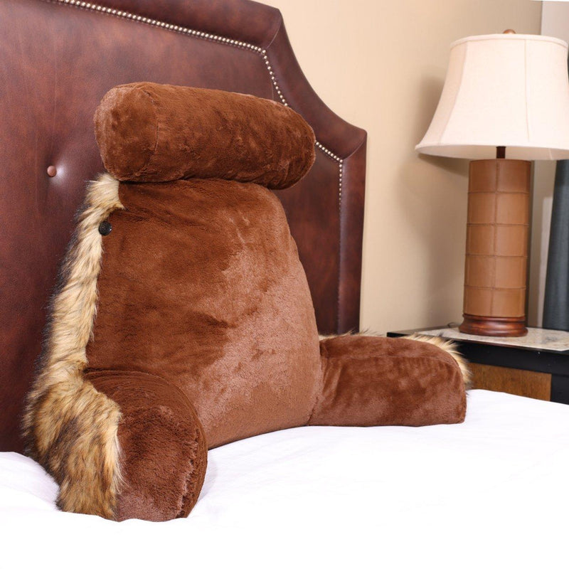 XXL Husband Pillow - Faux Fur Backrest Pillow with Arms Memory Foam - Two Side  Pelt - Long / Short