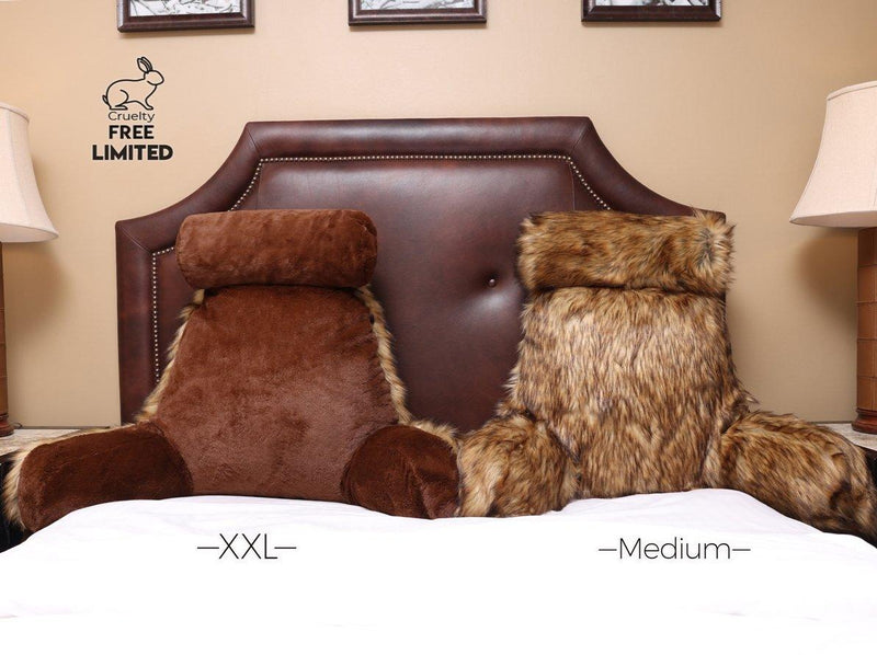 XXL Husband Pillow - Faux Fur Backrest Pillow with Arms Memory Foam - Two Side  Pelt - Long / Short