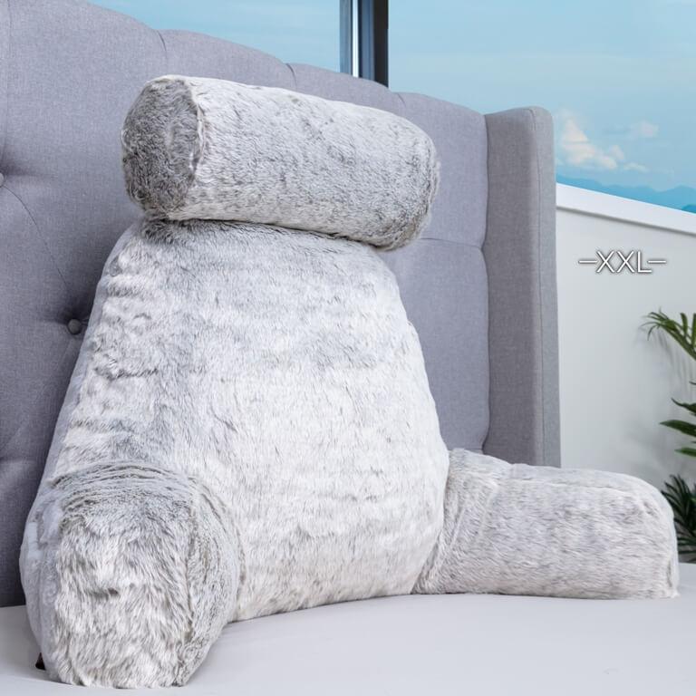 XXL Husband Pillow - Faux Fur Backrest Pillow with Arms Memory Foam - Two Side  Pelt - Long / Short