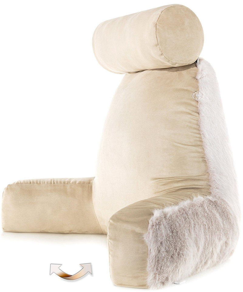 XXL Husband Pillow - Faux Fur Backrest Pillow with Arms Memory Foam - Two Side  Pelt - Long / Short