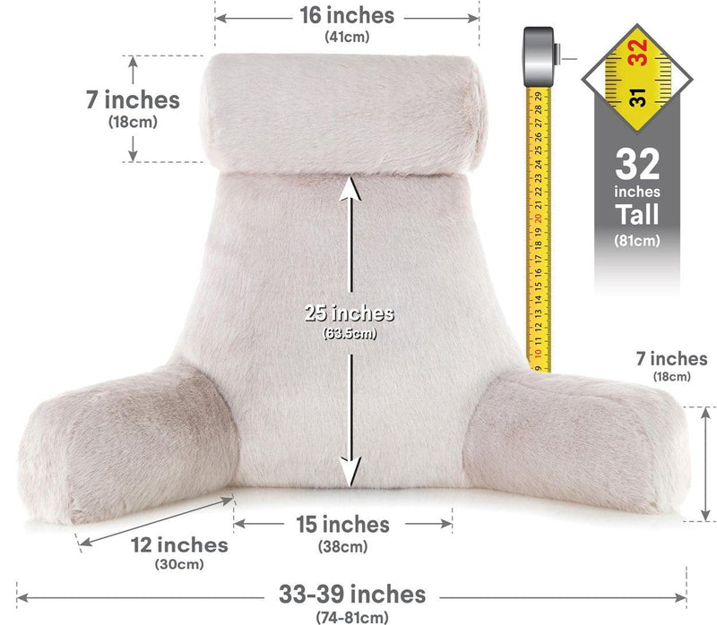 XXL Husband Pillow - Faux Fur Backrest Pillow with Arms Memory Foam - Two Side  Pelt - Long / Short