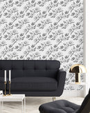 Grey Flowers and Branches Wallpaper