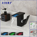 DecorBites™ LED Waterfall Basin Faucet White & Black Mixer Tap Deck Mount Solid Brass
