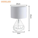 DecorBites™ Geometric Gold Desk Lamp with Hollow Diamond Design and Cloth Shade