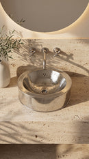 Silver Brass Basin Sink - Hammered Bathroom Basin