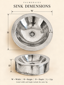 Silver Brass Basin Sink - Hammered Bathroom Basin