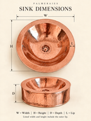 Copper Brass Basin Sink - Hammered circled Bathroom Sink