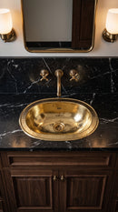 Unlacquered Brass Sink - Hammered Oval Drop-in Bathroom Sink