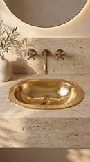 Unlacquered Brass Sink - Hammered Oval Drop-in Bathroom Sink