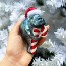 Aquatic Manatee Glass Christmas Ornament, Sea Cow Coastal Ocean Animal Holiday Decoration
