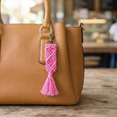 Hand Knotted Macrame Bag Charm Keychain in Pink
