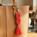 Hand Knotted Macrame Bag Charm Keychain in Red