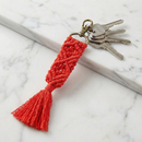 Hand Knotted Macrame Bag Charm Keychain in Red