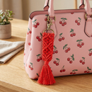 Hand Knotted Macrame Bag Charm Keychain in Red