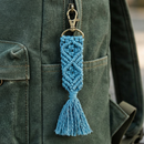 Hand Knotted Macrame Bag Charm Keychain in Teal