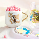 Happy Vibes Coaster Mug and Cocktail Napkin Bundle | Giftable Drinkware Set