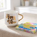 Happy Vibes Coaster Mug and Cocktail Napkin Bundle | Giftable Drinkware Set