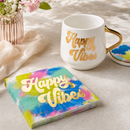 Happy Vibes Coaster Mug and Cocktail Napkin Bundle | Giftable Drinkware Set