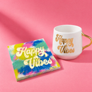 Happy Vibes Coaster Mug and Cocktail Napkin Bundle | Giftable Drinkware Set