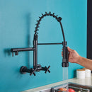DecorBites™ Gold Black Kitchen Faucet Wall Mount Pull Down Tap Dual Swivel Spouts
