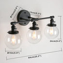 DecorBites™ Black 3-Light Wall Sconce Bathroom Vanity Fixture with Round Glass Canopy