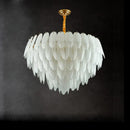 DecorBites™ Art Deco White Glass Feather Chandelier with LED Lighting for Foyer & Bedroom