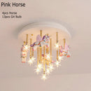DecorBites™ Kids Resin Horse Paper Crane Ceiling Light - Blue Pink LED Bedroom Lamp