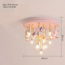DecorBites™ Kids Resin Horse Paper Crane Ceiling Light - Blue Pink LED Bedroom Lamp