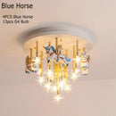 DecorBites™ Kids Resin Horse Paper Crane Ceiling Light - Blue Pink LED Bedroom Lamp