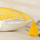 DecorBites™ Geometric Embroidery Canvas Cotton Cushion Cover for Sofa Bed in Yellow