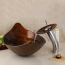 DecorBites™ Golden Leaf Vessel Glass Sink Set with Chrome Faucet