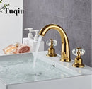 DecorBites™ Crystal Handle Gold Basin Faucet, Widespread Sink Tap, Hot/Cold Mixer